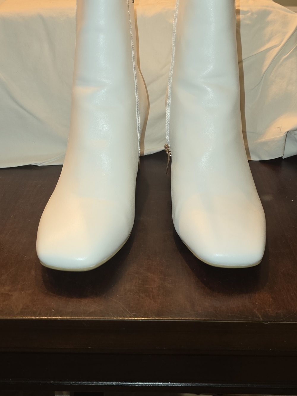 Women's White Square-Toe Mid-Calf Boots